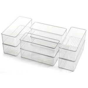 Clear Drawer Organizer Set Stackable Plastic Makeup Vanity Desk Storage Bins